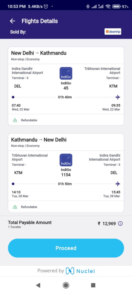 दिल्ली से काठमांडू का हवाई भाडा